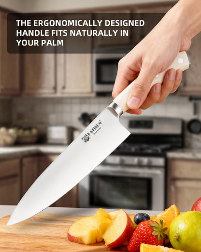 Kitchen Knife Set,14-Piece Knife Set With Block Wooden, Self Sharpening For Chef Knife Set, High Carbon German Stainless Steel Hammered Collection Knife Block Set, Dishwasher Safe Cutlery, Cream