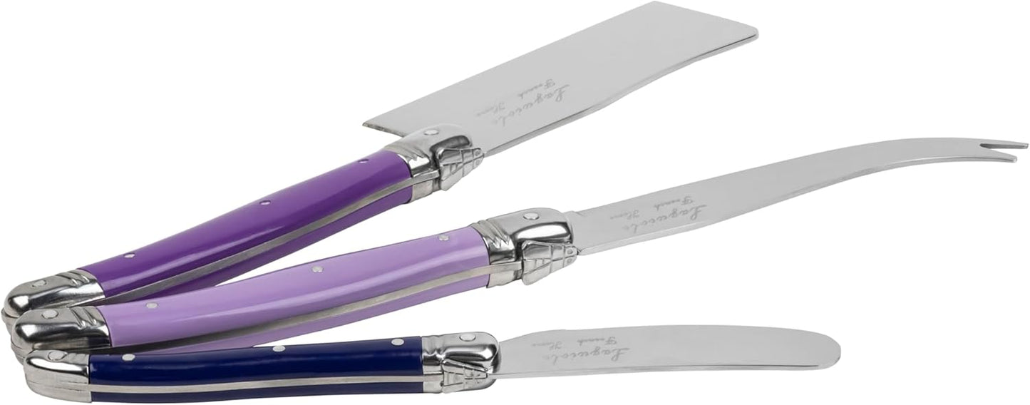 Laguiole Cheese Knife Set of 3 – Charcuterie Accessories w/Faux Ivory Handles – Includes 6.25" Cheese Spreader, 9.25" Spear & 8.5" Cleaver Knife