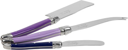 Laguiole Cheese Knife Set of 3 – Charcuterie Accessories w/Faux Ivory Handles – Includes 6.25" Cheese Spreader, 9.25" Spear & 8.5" Cleaver Knife
