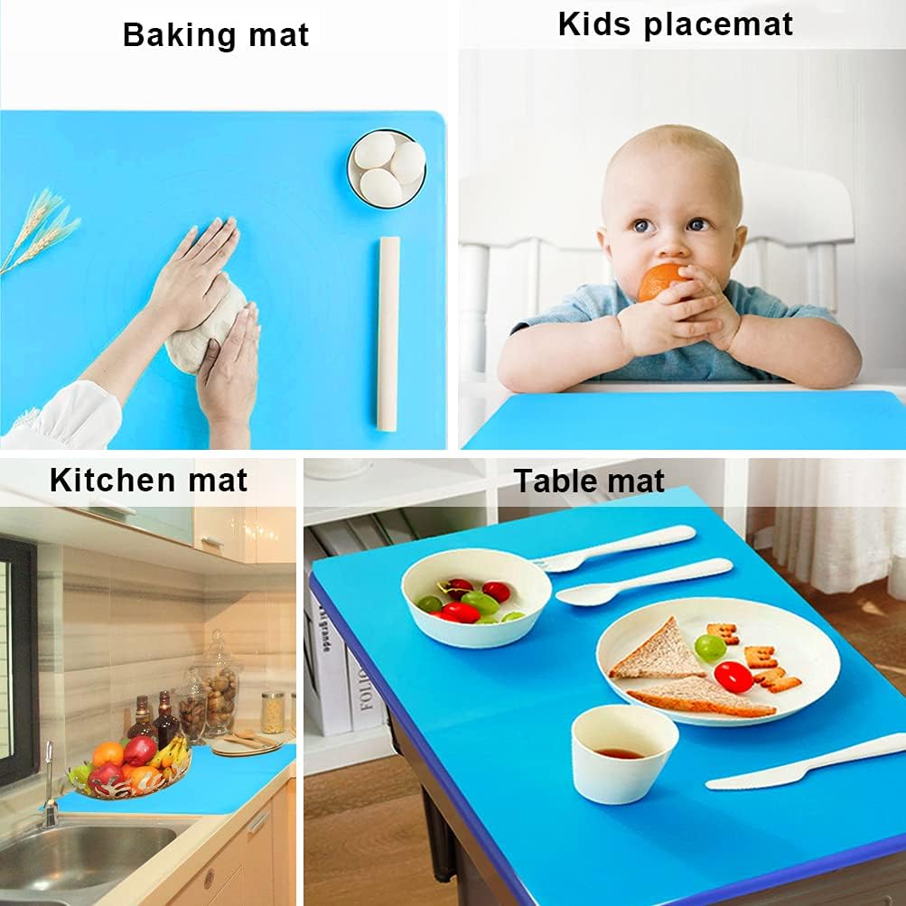Extra Large Dark Green Countertop Mat - Silicone Table Kitchen Desk Mat - Non-Slip & Heat Resistant - Dinner Placemat Pastry Dough Rolling Mat - Colors B