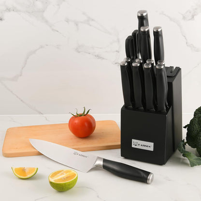 Kitchen Knife Set,14-Piece Knife Set With Block Wooden, Self Sharpening For Chef Knife Set, High Carbon German Stainless Steel Hammered Collection Knife Block Set, Dishwasher Safe Cutlery, Cream
