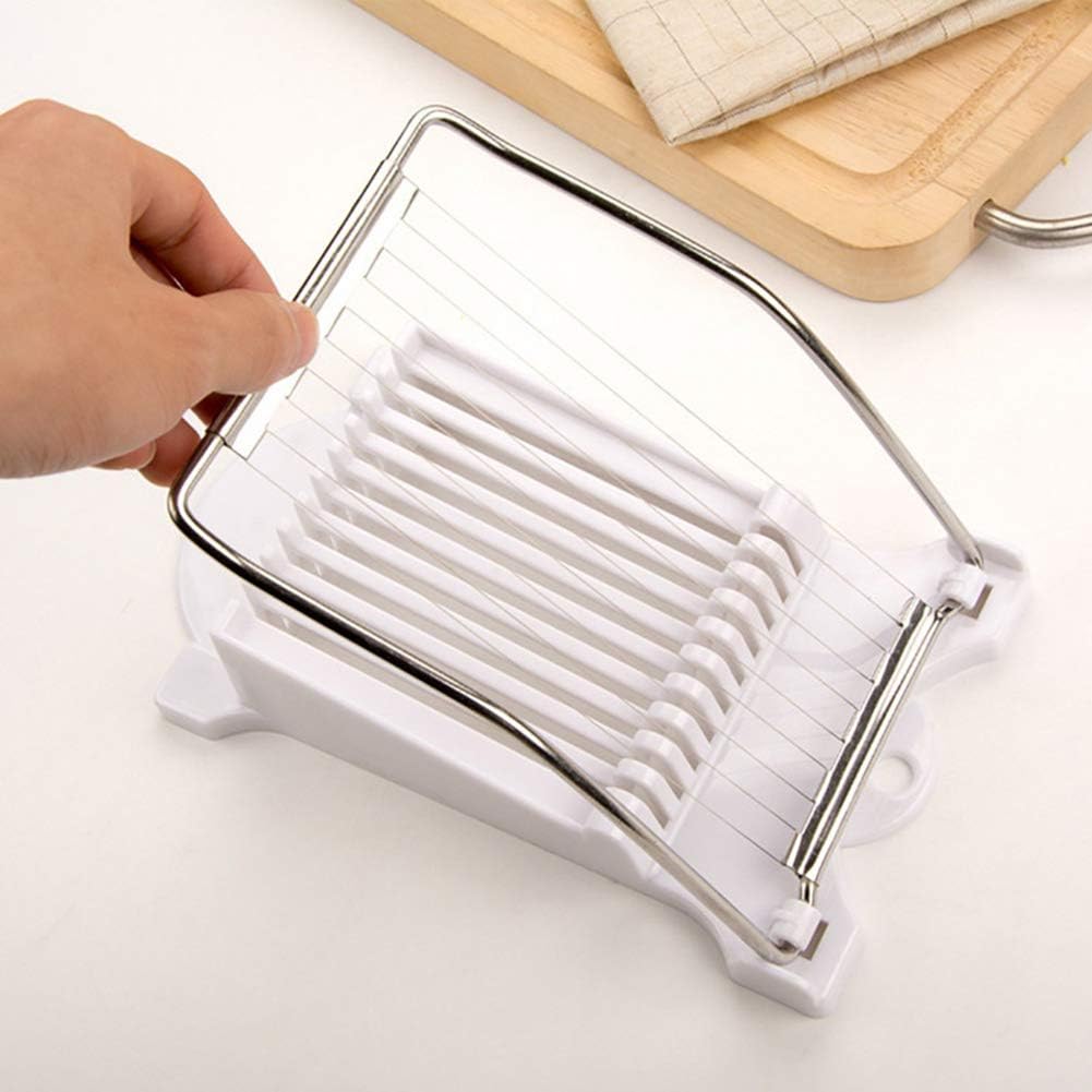 Luncheon Meat Slicer, Boiled Egg Slicer, Banana Watermelon Slicer, Stainless Steel Wire 10-Wire Slicer, Ham, Cheese, Egg, Vegetable, Fruit, Soft Food Cutting Tool (White)
