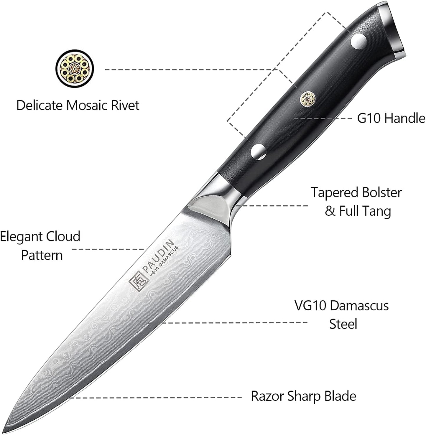 PAUDIN Utility Knife, 5 Inch Chef Knife, Ultra Sharp High Carbon Stainless Steel, Multipurpose Paring Knife for Fruit and Vegetable Cutting with Wooden Handle, Premium Gift Box