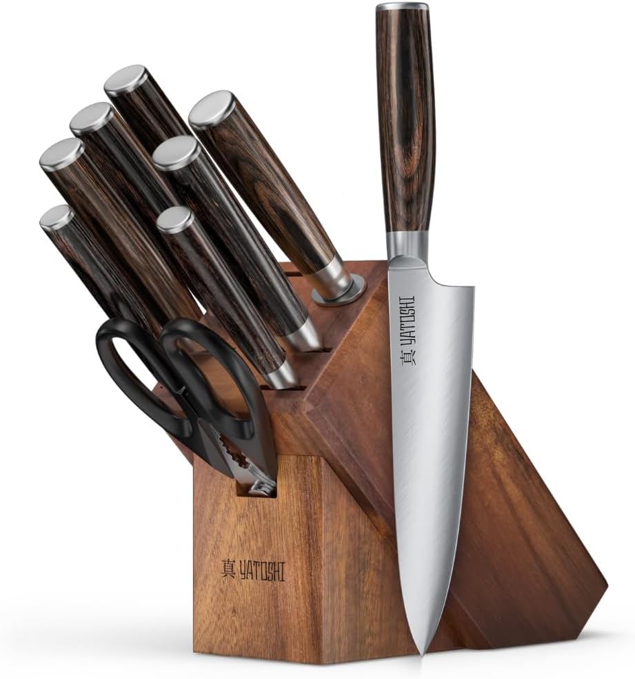 Yatoshi 9 Piece Block Set - Pro Kitchen Knife Set Ultra Sharp High Carbon Steel with Ergonomic Handle