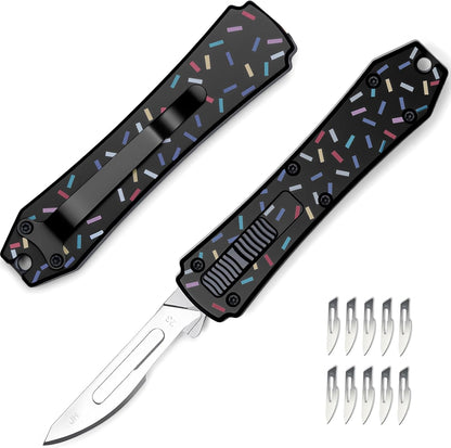 Automatic Utility Knife,All Metal Construction Carbon Stainless Steel Blade,Box Cutter Quick Change Retractable,EDC Push Button with Clip,10PCS #23 Blades Replacement,Stars&Stripes