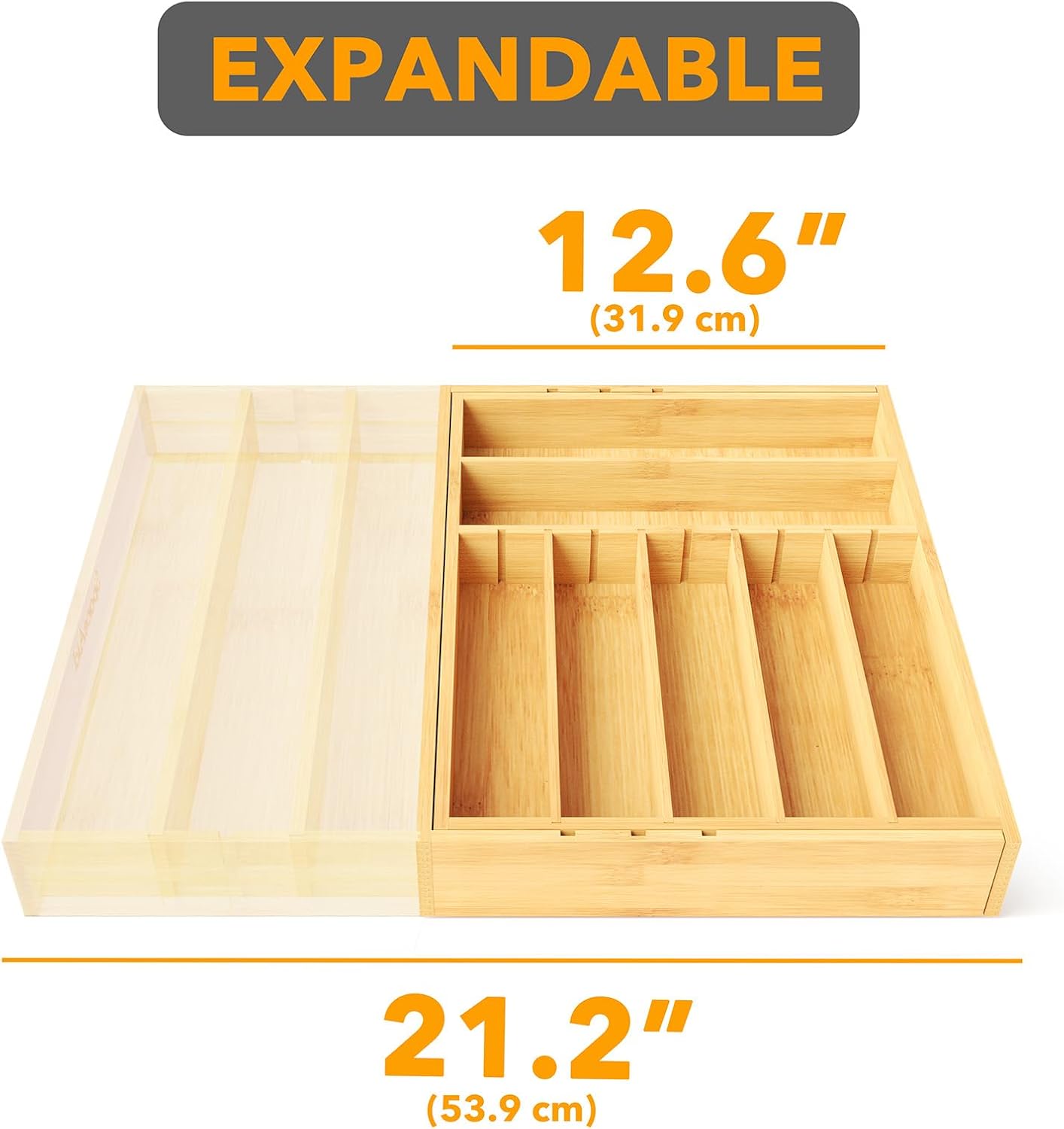 SpaceAid 2.5" High Bamboo Silverware Drawer Organizer with Labels, Kitchen Utensil Expandable Tray Holder for Flatware, Cutlery, Spoon and Knives Drawer Storage Organization (Black)