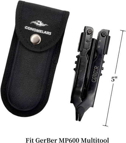 Multitool Belt Sheath for Leatherman, Gerber - Nylon Knife Pouch for Folding Knife - Snap Closure Knife Holder with Horizontally or Vertically Carry Belt Loop