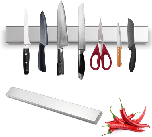 Stainless Steel Magnetic Knife Holder for Fridge,16 Inch Adhesive Magnetic Strip Multi-Purpose Functionality as a Knife Holder, Strong Magnetic Tool Organizer, Art Supply Organizer & Home Organizer