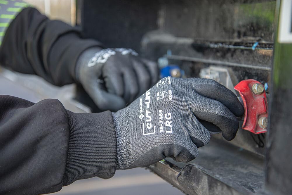 Majestic Cut-Less Korplex Glove with Sandy Nitrile Palm | 12 Pair - MED | 13 Gauge Liner, ANSI A9, Extreme Cut Resistance, Breathable, Gray/Black | for Automotive, Industrial, Manufacturing | 35-7675