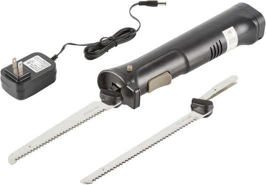 Restaurantware-Kitchen Tek Electric Knife Set, 1 Electric Knife With Motorized Handle - Includes 1 Bread and 1 Carving Tool, 1 Case, Black Plastic Food Cutter With Stainless Steel Blades