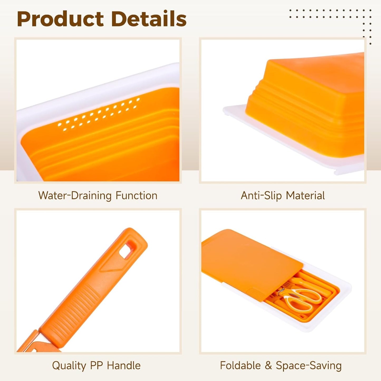 7PCS Collapsible Cutting Board Set, Foldable Camping Sink with Drain, Double-Sided Chopping Board, Kitchen Shears, Knives, Peeler, Sponge for Outdoor, BBQ, Picnic, and Home