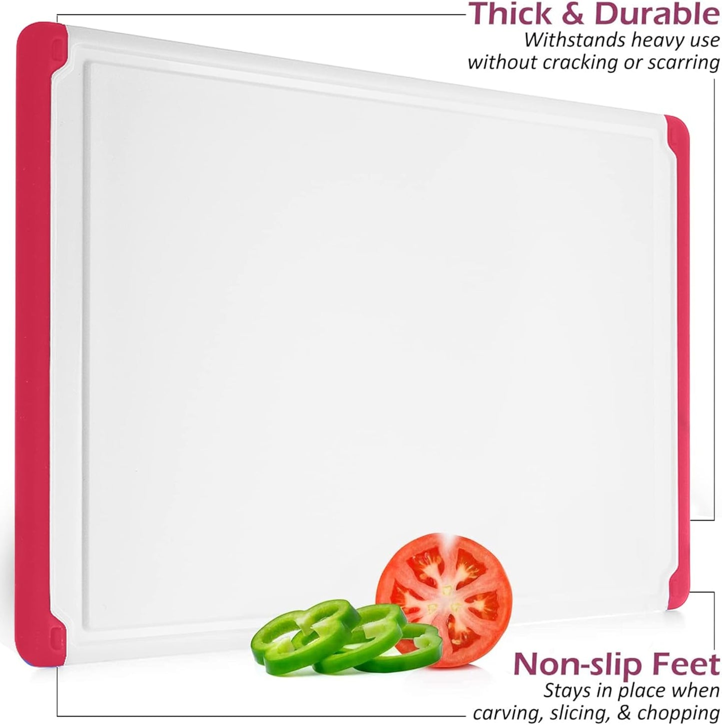 Extra Large Plastic Cutting Board for Kitchen - 18 Inch Dishwasher Safe Cutting Board, Reversible Chopping Board with Juice Groove + Non Slip Feet for Meat, Fruit, Vegetables, Meal Prep by Belwares