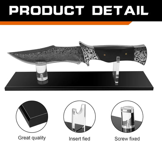 Wood Knife Display Stand - Single Fixed Blade/Pocket Knife Holder Case, Rustic Cabin Decor, Fits Most Knives & Swords, Durable Horizontal Tabletop Showcase for Collections