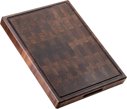 muso wood End Grain Cutting Board, Black Walnut Wood, 2" Thick Dual-Sided Wooden Chopping Board with Juice Groove & Handle - Idea for meat cutting, vegetable dicing, and fruit processing, 20 x 15 inch