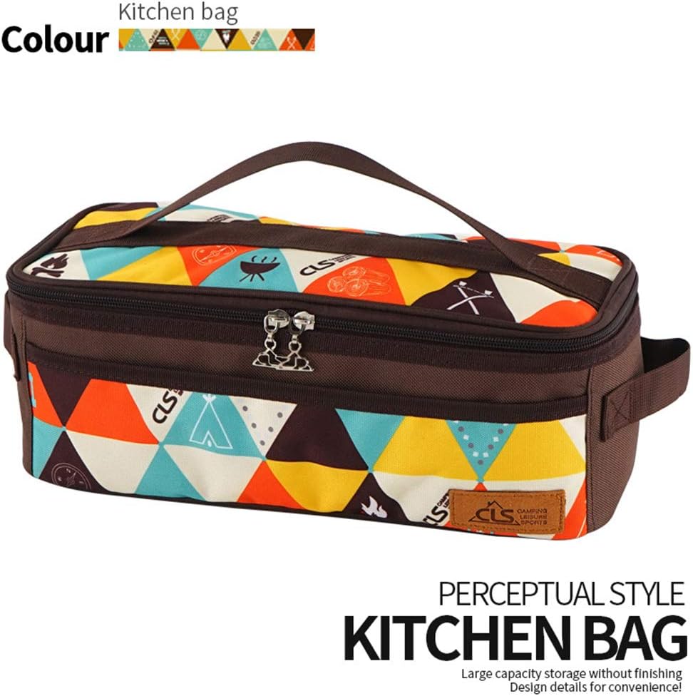 Camping Travel Cooking Utensils Organizer Travel Bag with Net Pockets, Portable Pouch for BBQ Camp Cookware Kitchen Kit,13x5.1x4.9inch (Oxford Cloth, Nylon, Metal)
