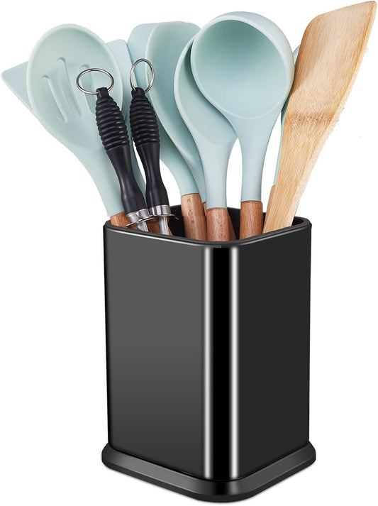 RedCall Stainless Steel Kitchen Utensil Holder for Countertop, Spoon Spatula Organizer,Modern Rectangular Large Cooking Utensil Caddy Counter,Utensil Crock (Stainless Steel Red)
