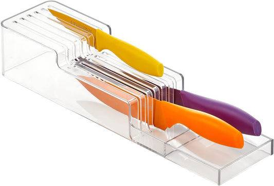 mDesign 2-Tier Plastic In-Drawer Knife Block - Storage and Organizer for Knives - Holds Up To 12 Knives - For Kitchen Drawers - Clear