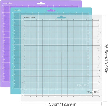 REALIKE 12x12 Lightgrip Cutting Mat Compatible with Cricut Maker 3/Maker 4/Maker/Explore 3/4/Air 2/Air/One(3 Mats), Gridded Adhesive Non-Slip Cut Mat for Crafts, Quilting, Sewing and All Arts