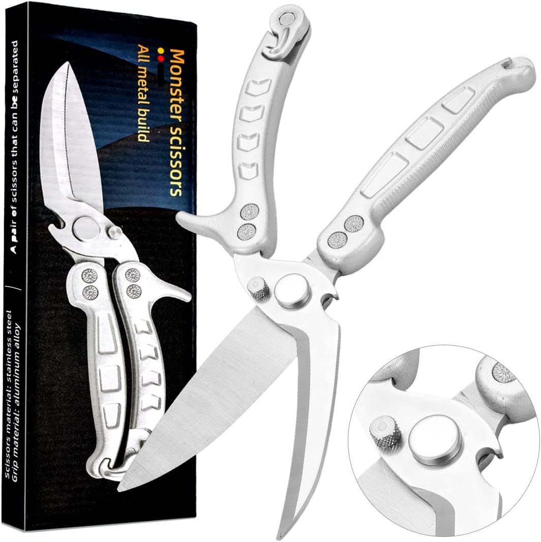 Jasni Heavy Duty Kitchen Shears, Spring Loaded Poultry Shears Stainless Steel Chef Scissors for Bone, Chicken, Poultry, Fish, Food, Meat,Spring-loaded Full Steel Handle