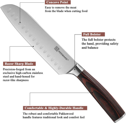 KEEMAKE Kitchen Knife Set of 5 - Kitchen Knives 1.4116 High Carbon Stainless Steel Blade, Professional Chef Knife Set, Razor Sharp Knives with Ergonomic Pakkawood Handle for Home Cooking
