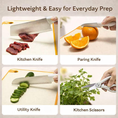 Small Knife Block Set, Modern Kitchen Knife Scissors with Universal Round Holder, Home Apartment New Kitchen Essentials, Space Saving, Dishwasher Safe(Black, 7PCS)