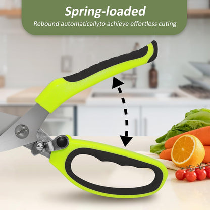 Heavy Duty Kitchen Scissors, Rust Proof Bone Cutting Scissors with Anti-Slip Handle and Safety Lock, Spring Loaded Poultry Shears for Meat, Chicken, Bone,Turkey, Fish, Black