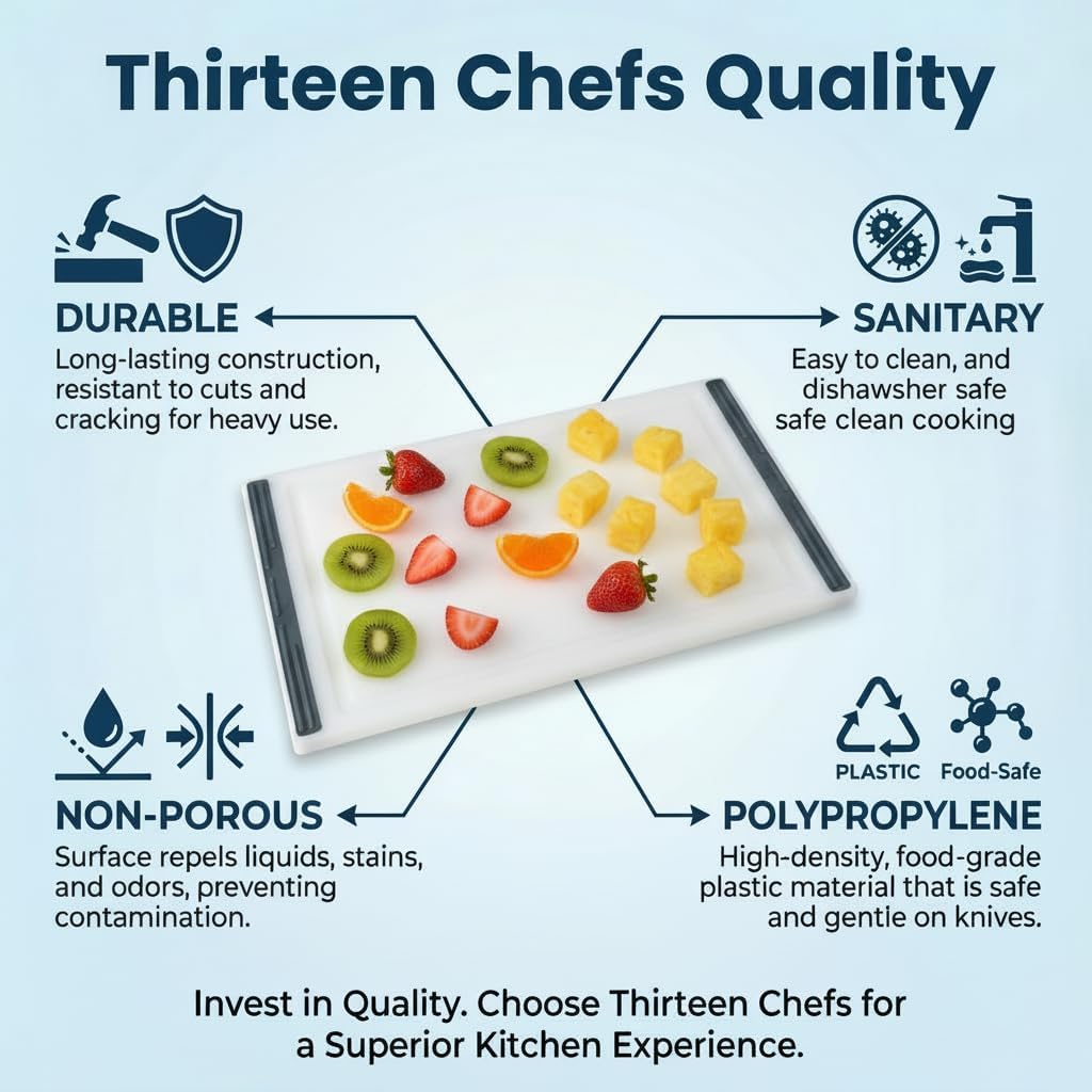 Thirteen Chefs Non Slip Cutting Board 3 Pack Set for Kitchens with Groove - BPA Free and Dishwasher Safe with 16, 12 and 10 Inch Sizes