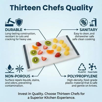 Thirteen Chefs Non Slip Cutting Board 3 Pack Set for Kitchens with Groove - BPA Free and Dishwasher Safe with 16, 12 and 10 Inch Sizes