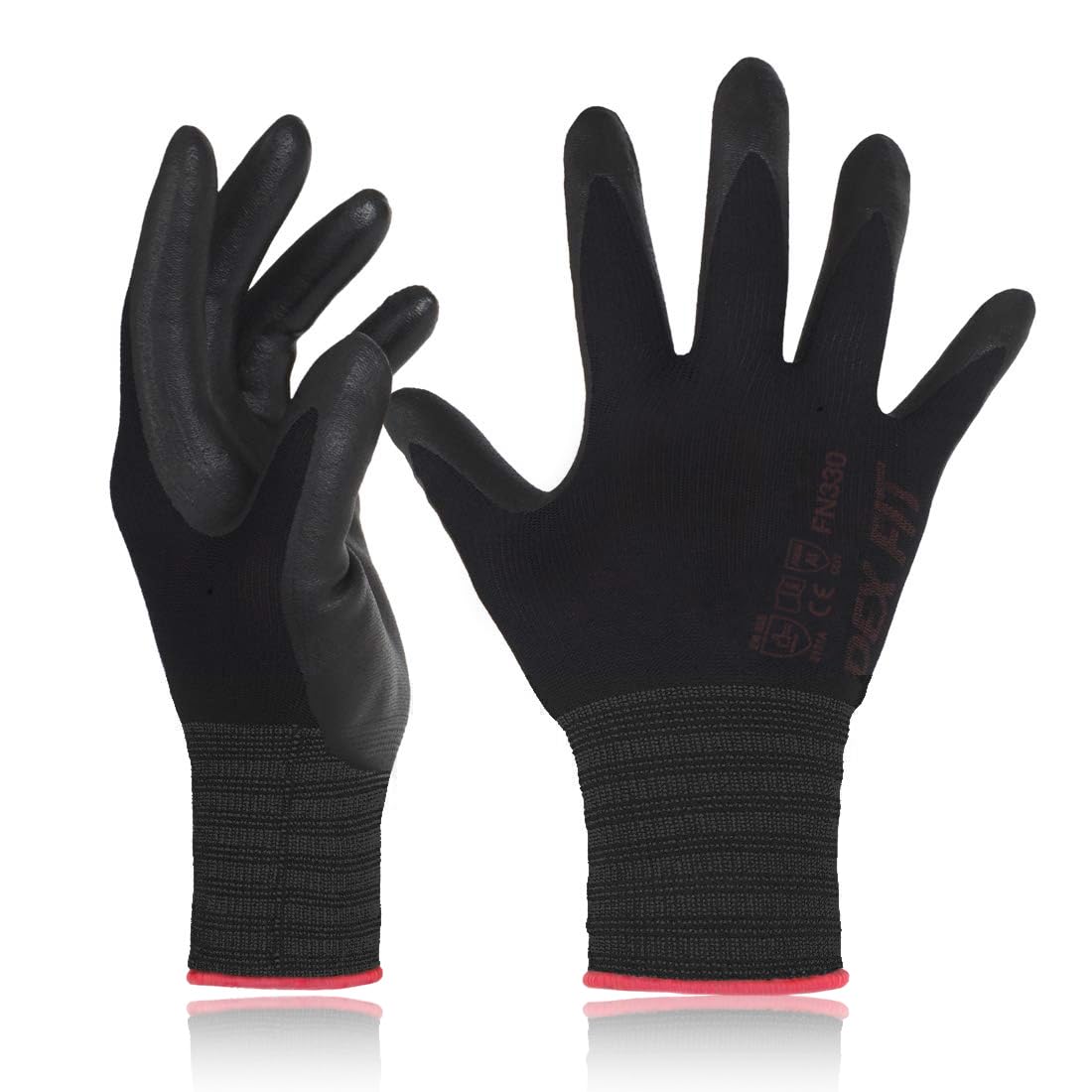 DEX FIT Nitrile Work Gloves FN330, 15-Gauge 3D Snug Stretch Fit, Touchscreen, Power Grip in Wet & Oily Conditions, Mechanic & Warehouse, Men & Women, Black, M, 3 Pairs