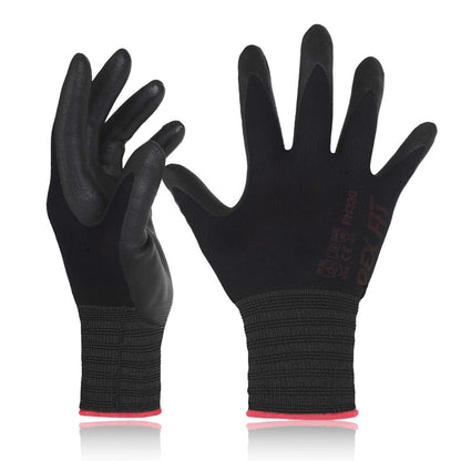 DEX FIT Nitrile Work Gloves FN330, 15-Gauge 3D Snug Stretch Fit, Touchscreen, Power Grip in Wet & Oily Conditions, Mechanic & Warehouse, Men & Women, Black, M, 3 Pairs