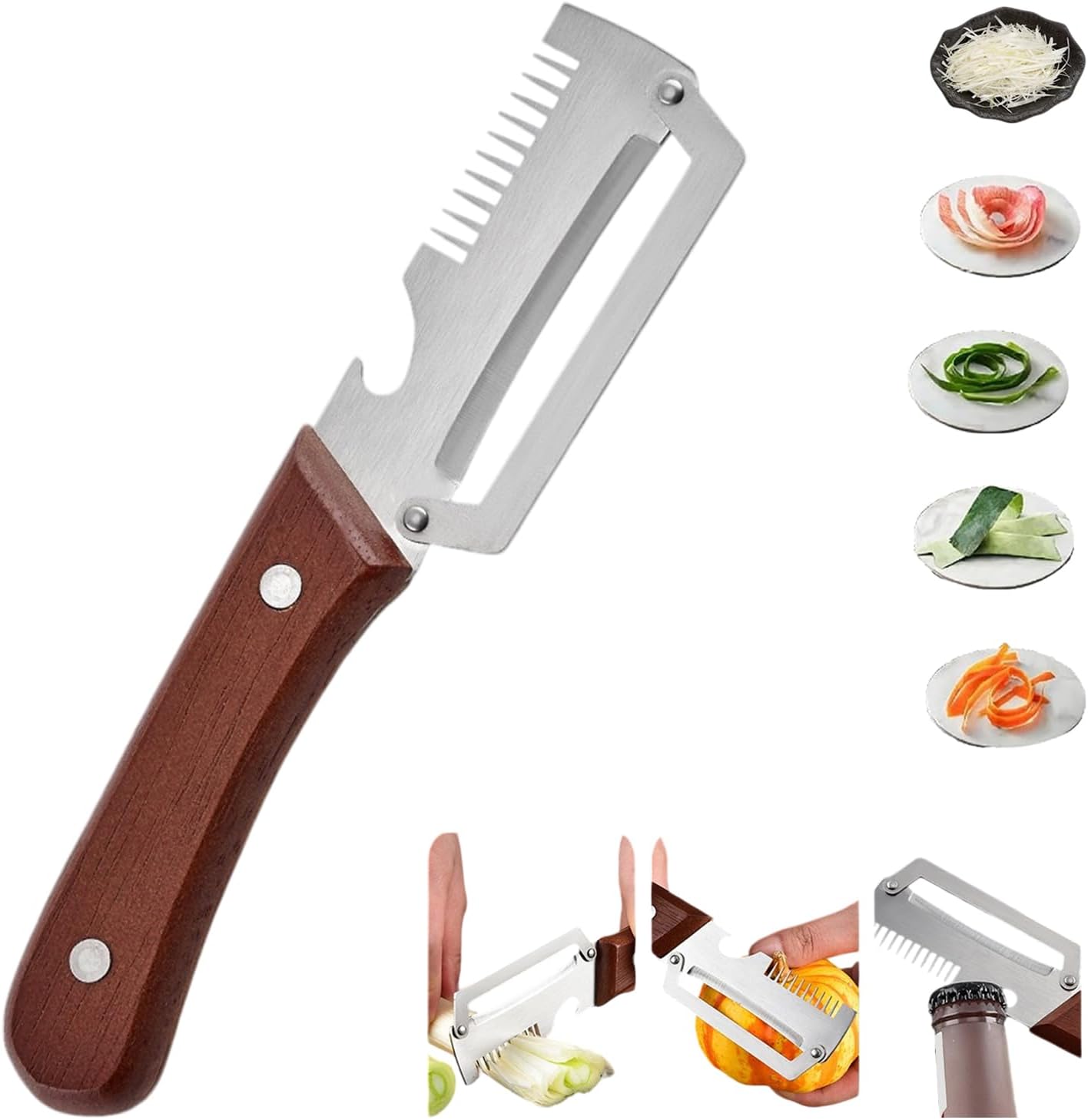 2-in-1 Serrated Peeling Knife Premium Vegetable Peeler, Multi-functional Stainless Steel Vegetable Peeler for Kitchen, 3-1 Blade Kitchen Tool for Peeling Fruits and Shredding Scallions (2 Pcs)