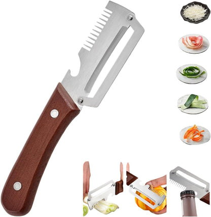 2-in-1 Serrated Peeling Knife Premium Vegetable Peeler, Multi-functional Stainless Steel Vegetable Peeler for Kitchen, 3-1 Blade Kitchen Tool for Peeling Fruits and Shredding Scallions (2 Pcs)