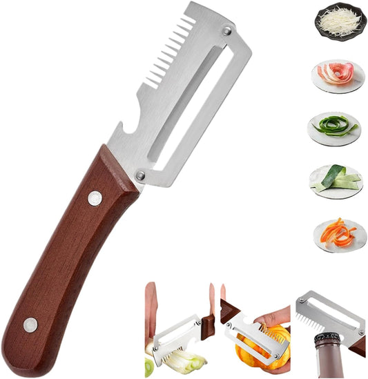 2-in-1 Serrated Peeling Knife Premium Vegetable Peeler, Multi-functional Stainless Steel Vegetable Peeler for Kitchen, 3-1 Blade Kitchen Tool for Peeling Fruits and Shredding Scallions (2 Pcs)
