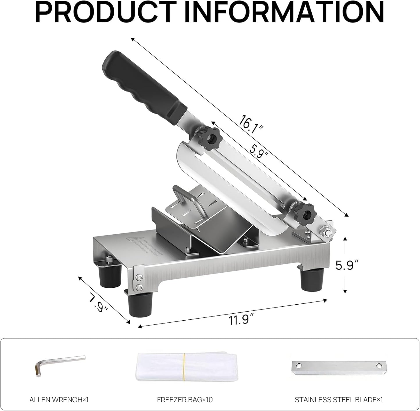 Manual Frozen Meat Slicer,Stainless Steel Meat Cutter Beef Mutton Roll Bacon Sausage and Cheese Slicing Machine for Home Cooking,Food slicer BBQ,Salad,and Sandwich slicing easy to use