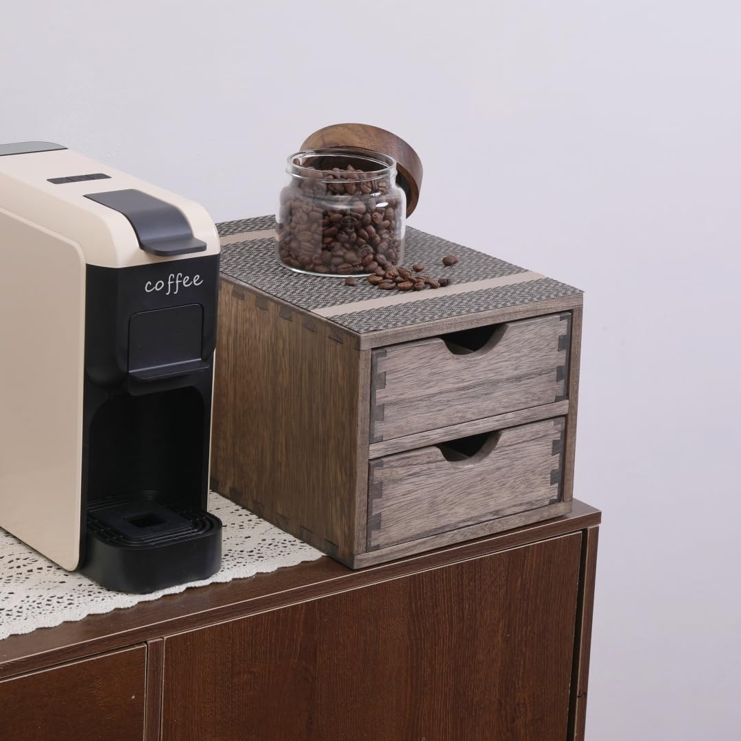 DDYURI Drawer Organizer Coffee Pod Holder - Kitchen Cutlery Storage Accessories/ K-Cup Drawers with Detachable Wooden Partition - Coffee Capsules Organization Counter - Wood desktop Small Cabinets