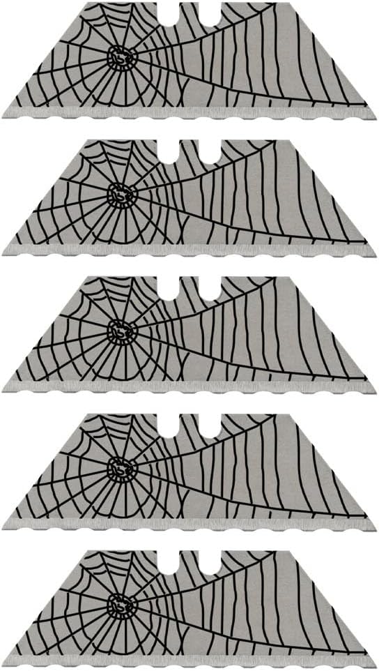 NDZ Performance Serrated Steel Blade Replacement for Utility Knife & Box Cutters, Custom Double Sided Laser Engraved Designs, Silver - Skull - 3 Pack