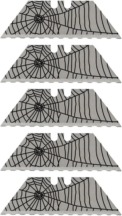 NDZ Performance Serrated Steel Blade Replacement for Utility Knife & Box Cutters, Custom Double Sided Laser Engraved Designs, Silver - Skull - 3 Pack