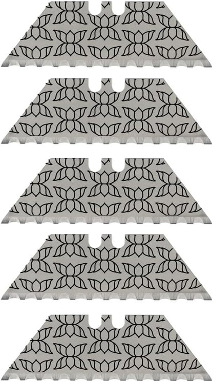 NDZ Performance Serrated Steel Blade Replacement for Utility Knife & Box Cutters, Custom Double Sided Laser Engraved Designs, Silver - Skull - 3 Pack