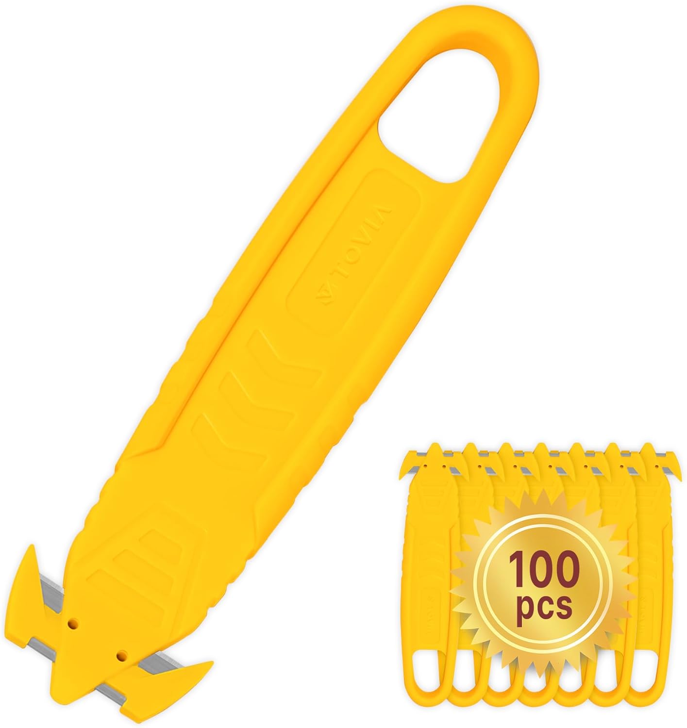 Safety Box Cutter, T TOVIA SK2 Stainless Steel Concealed Blade Package Opener with Tape Splitter for Cartons, Cardboard, Wrap, Straps, Film (10 Pieces - Green)