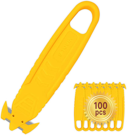 Safety Box Cutter, T TOVIA SK2 Stainless Steel Concealed Blade Package Opener with Tape Splitter for Cartons, Cardboard, Wrap, Straps, Film (10 Pieces - Green)