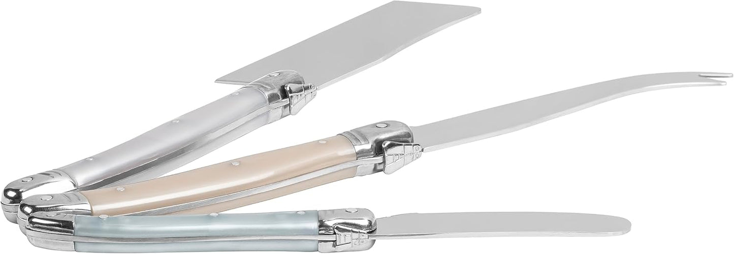 Laguiole Cheese Knife Set of 3 – Charcuterie Accessories w/Faux Ivory Handles – Includes 6.25" Cheese Spreader, 9.25" Spear & 8.5" Cleaver Knife