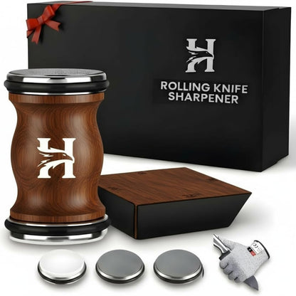 5 Angles High Carbon Stainless Steel Rolling Knife Sharpener with 400, 1000 & 3000 Replacement Discs - Blunt Knife Sharpening Kit with 12°, 15°, 17°, 19° and 22° Sharpening for Kitchen & Chef's Knives