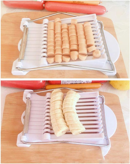 Luncheon Meat Slicer, Boiled Egg Slicer, Banana Watermelon Slicer, Stainless Steel Wire 10-Wire Slicer, Ham, Cheese, Egg, Vegetable, Fruit, Soft Food Cutting Tool (White)