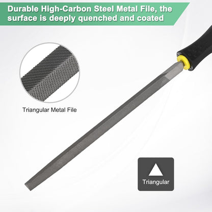 M METERXITY Triangular Metal File 10 Inch, High Carbon Steel Diamond Hand W PVC Grip Handle for Wood/Metal/Ceramic/Glass/Stone/Jewelry/Tile/Model/DIY/Sharpening File
