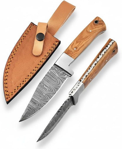 Fixed Blade Hunting Forged Tracker Knife - 8 Inches Carbon Steel Razor Sharp Blade Full Tang Bushcraft Knives with Premium Leather Belt Sheath. Used For Hunting Outdoor Camping, Hiking, Skining Knife.