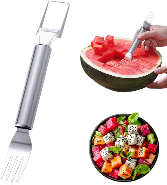 2 In 1 Stainless Steel Fruit Cutter, 2025 New Fork Stainless Steel Watermelon Cutter Slicer Tool, Upgrade Portable Dual Head Fruit Forks Slicer Fruit Cutter Watermelon Cutter (1)