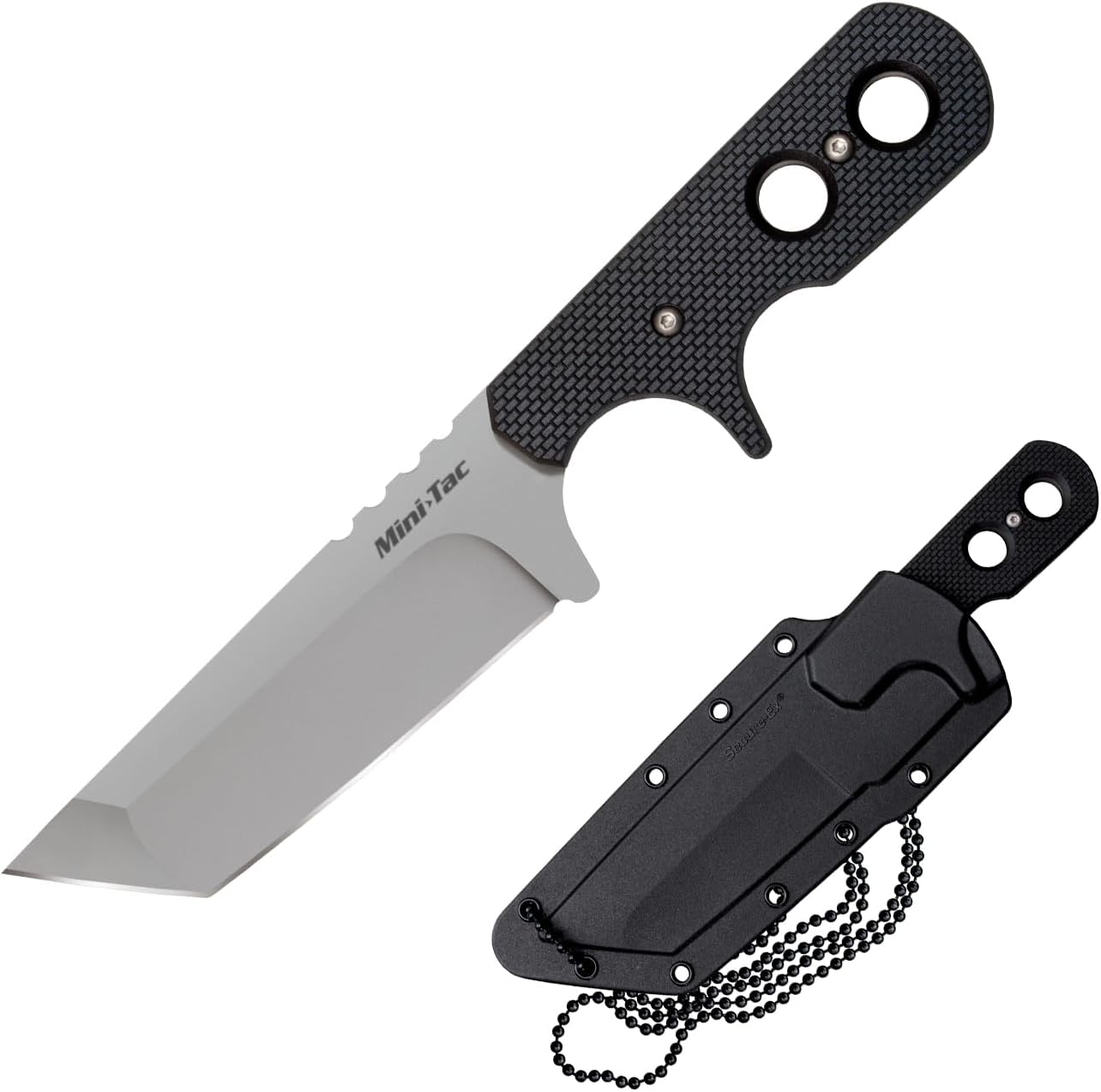 COLD STEEL Mini Tac Tanto 3.75" AUS8A Razor-Sharp Blade 3" Griv-Ex Handle Tactical Fixed Blade Neck Knife w/Secure-Ex Sheath