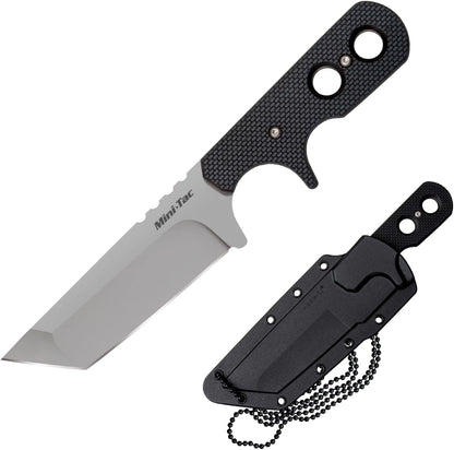 COLD STEEL Mini Tac Tanto 3.75" AUS8A Razor-Sharp Blade 3" Griv-Ex Handle Tactical Fixed Blade Neck Knife w/Secure-Ex Sheath