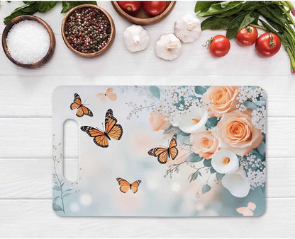 Coffee Set Cutting Board with Handles Coffee Maker Muffin Cup Flower Hot Drink Love Cutting Boards Plastic Safe Chopping Board for Kitchen 16" x 10" x 0.24"