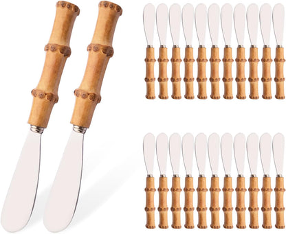 12 Pcs Cheese Spreader Knives, Stainless Steel Butter Spreader with Bamboo Handle, Kitchen Use Butter Knives Set, For Sandwich Cream Jam Bread Cake Condiment, 6.3 inch